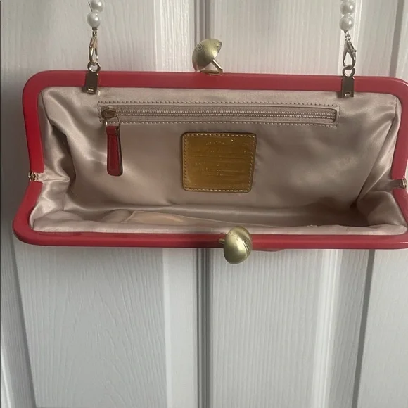 Coach Coral Amanda Satin Darcy Kiss Lock Clutch w/unbranded pearl strap - Picture 5 of 17